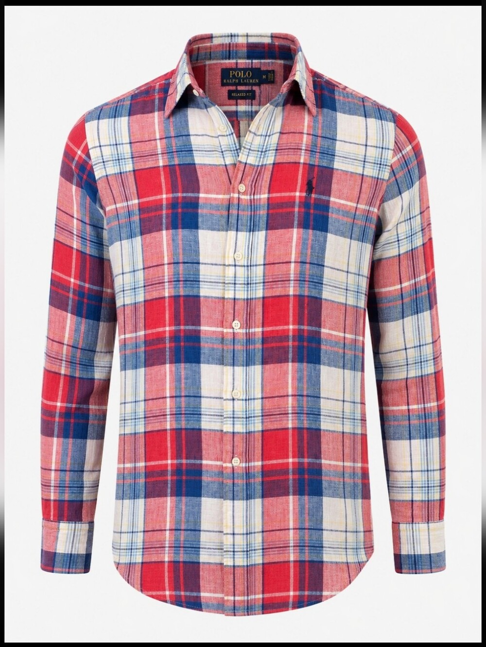 Polo Ralph Lauren Relaxed Fit 100% Linen Plaid Button Down Shirt Men's Medium